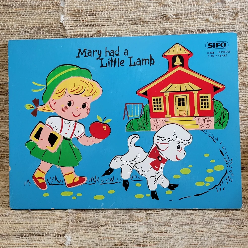 Vintage Sifo Pre-School Mary Had a Little Lamb Wooden Tray Puzzle